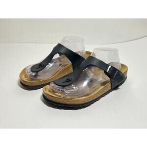 Birkenstock Black Birko-Flor Gizeh Thong Adjustable Sandals 39 Reg-Wide 8-8.5